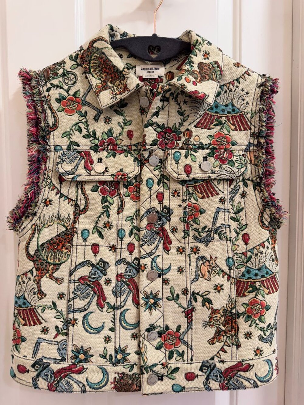 Zadig & Voltaire Kio Deluxe Tapestry Fringe Vest M